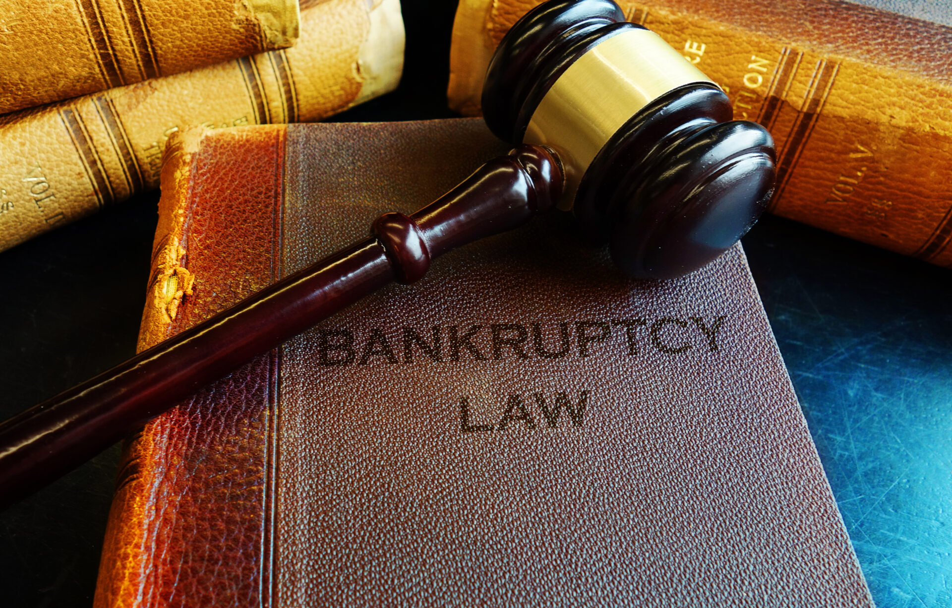 court gavel and bankruptcy law book