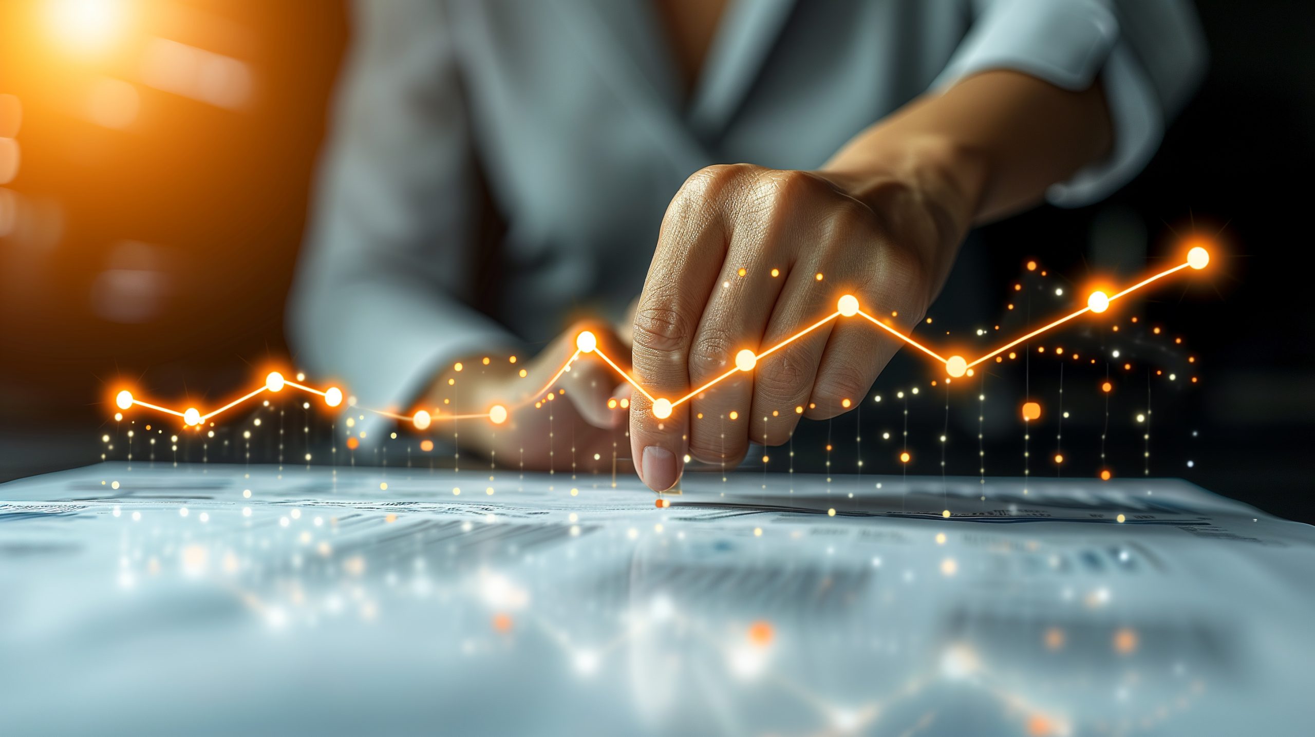 hand of Businesswomen draw project plan and strategy for business growth and analyze economic business trend for sustainable growth and development to success , Generative AI.