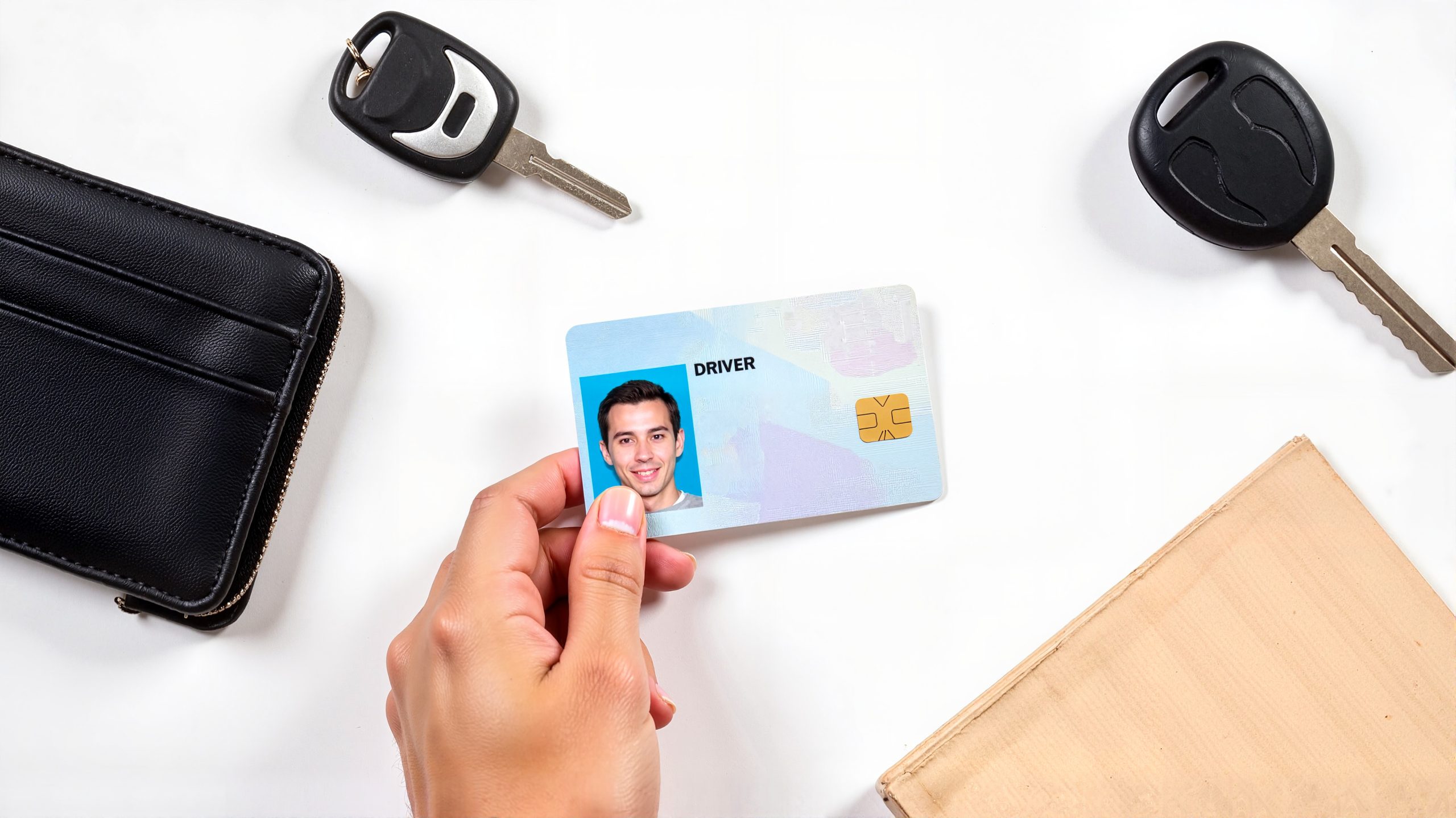 Close-Up of Driver's License with Keys on Desk
